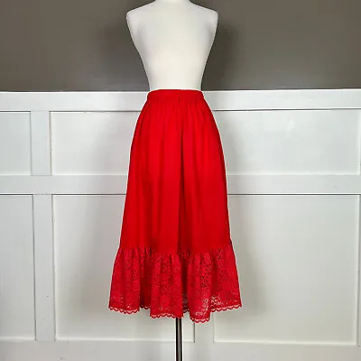 Vintage 1970s Midi Lace Skirt | Red Western Style A-line Skirt Size Medium • $29