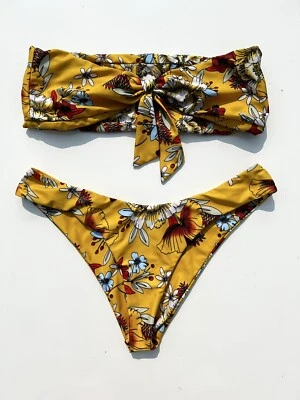 $9.99 • Buy Zaful Yellow Floral Bandeau Top & Bottoms Swimwear Bikini Set Swimsuit SIZE 6