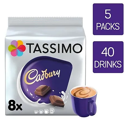 Tassimo Hot Chocolate Pods Cadbury T Discs 5 Packs (40 Drinks) • £22.99