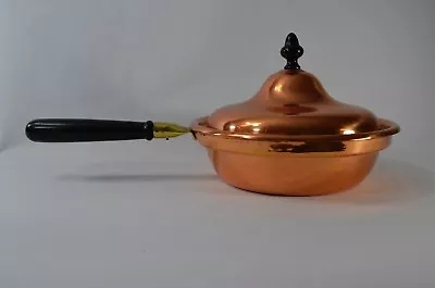 Vintage S. Sternau & Co. Copper Lidded Skillet Pan W/ Wood Handle & Brass Accent • $24.99