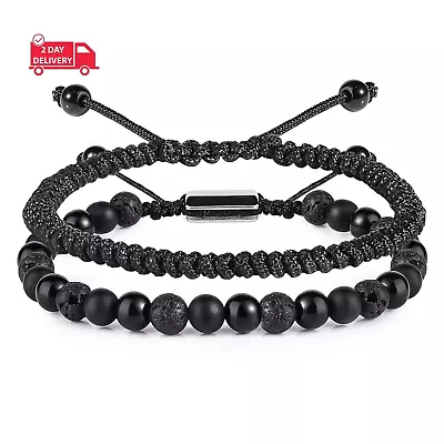 Black Beaded Bracelets For Men Boys - 6Mm Obsidian Onyx Lava Beads Mens Bracelet • $25.66