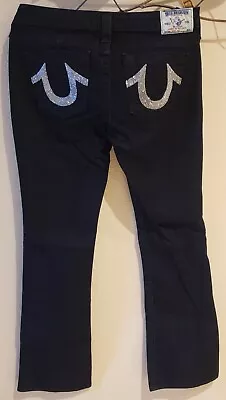 True Religion Bootcut Stretch Jeans Womens 29 Mid Rise Dark Wash Sparkly Pockets • $18.99