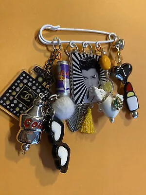 Funky Brooch Safety Pin  Quirky Stack Charm Elvis Presley Bag Jacket Accessory • £11.99