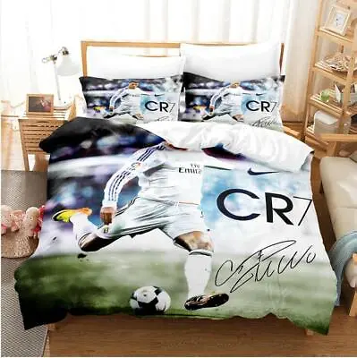 New 3D Football Soccer Stars CR7 Duvet Cover Bedding Set Pillowcase Queen • £28.25