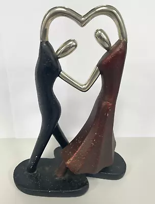 Dancing Couple Figurine Sculpture Heart Love Brown Black Stone Metal T2080 C3663 • £14.99