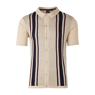 Mens Merc London Edenbridge Button Through Knitted Polo Shirt - Ivory Cream • £62.99