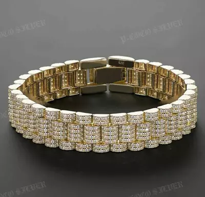 15CT Lab Created Round Diamond Tennis Link Men's Bracelet 14k Yellow Gold Finish • $357.86