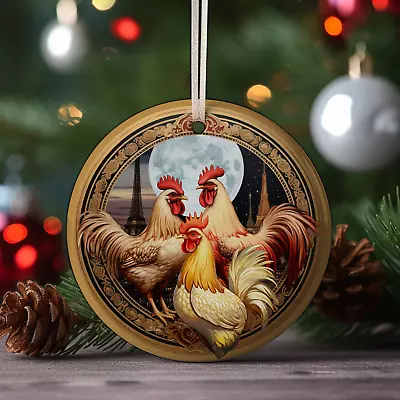 Vintage 3 FRENCH HENS Holiday Décor Porcelain Ornament - 12 Days Of Christmas • $14.99