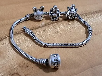 $80 • Buy Pandora Silver Charm Bracelet With 3 Charms - 21cm