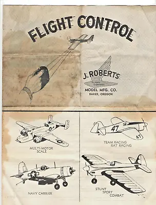 VTG 1950s J ROBERTS FLIGHT CONTOL ADVERTISING/INSTRUCTIONS FOR MODEL AIRPLANE! • $22.99