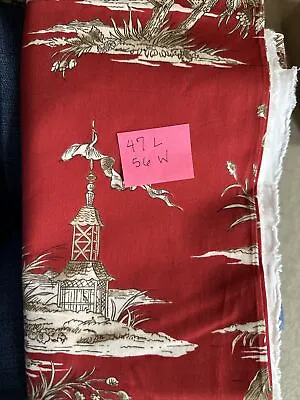 Duralee Shanghai Vintage Chinoiserie Toile Fabric 47” L 56” W  Red & Tan • $45
