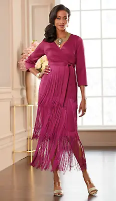 Size 14 Midnight Velvet Raspberry Pink Selene Fringe Maxi Dress • $39.99