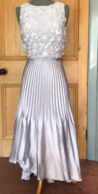 Stunning Coast Silver Pleated Skirt Midi Fit Flare  Occasion Dress Size 14 . • £65