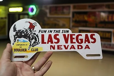 RARE 1950s FUN IN THE SUN LAS VEGAS NEVADA PAINTED METAL TOPPER SIGN COWBOY CLUB • $1.25