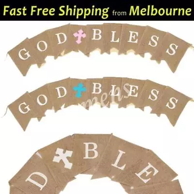 New God Bless Cross Burlap Banner Baptism Christening Bunting Boy Girl Party • $18.64