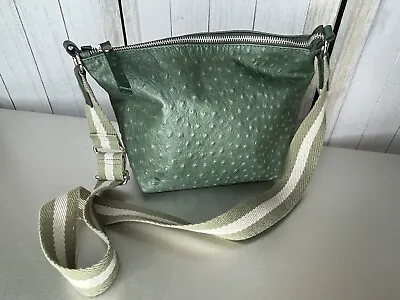 DIMONI Made In Spain Green Leather Satchel Crossbody Ostrich Purse • $48.99