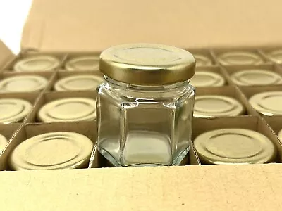 Lot Of 24 3 Oz Mini Glass Jars With Locking Gold Metal Lids • $39.99