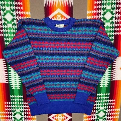 Vintage LL Bean Wool Sweater Aztec — Worsted Fair Isle Nordic Geometric Size M • $31.50