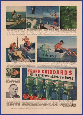 Vintage 1956 WIZARD 5 10 12 Outboard Motors Boating Western Auto 50's Print Ad • $12.71