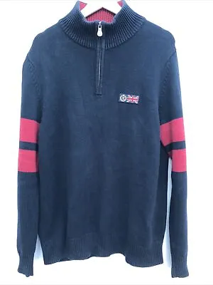 HENRI LLOYD Blue Jumper 1/4 Zip High Neck Union Jack Mens Small S • £24.95