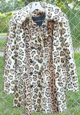 $229.99 • Buy Vintage Faux LEOPARD Cheetah Print Fur Double Breasted Jacket Coat