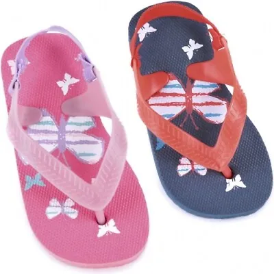 Toddler Baby Boy Girl Butterfly Design Flip Flops With Elasticated Heel Strap  • £3.59