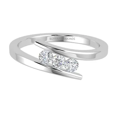 0.33 Ct Round Diamond Tension Set Trilogy Ring In White Gold UK Hallmarked • $496.10