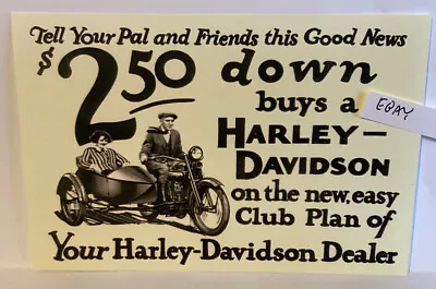 Early Harley-davidson Motorcycle Ad $2.50 Down Buy On New Club Plan New Postcard • $9.95