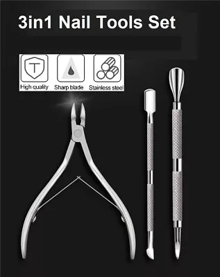 AU 3Pcs Nail Tool Cuticle Nipper Spoon Pusher Cutter Clipper Trimmer Set • $4.45