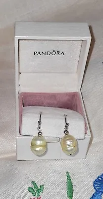 Sterling Silver Pandora ALE 925 Fresh Water Pearl Dangling Drop Earrings W/Box • £33.75