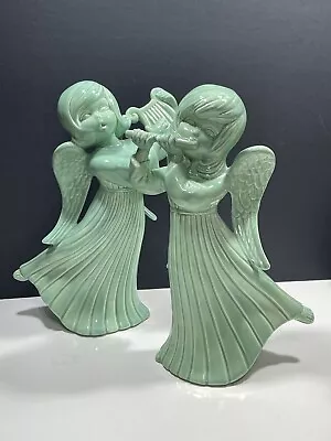 Vtg 2 Set Ceramic Angel Figurines Playing Harp/Flute • $42
