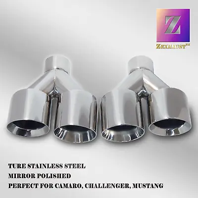 Quad 4  Outlets Stainless Exhaust Tip 2.5  Inlet Staggered Double Wall Angle Cut • $146.89