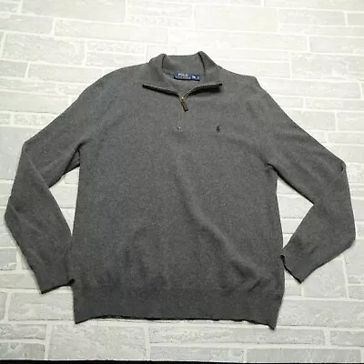 Polo Ralph Lauren Merino Wool Sweater Mens XL Gray Pullover 1/4 Zip Long Sleeve • $37.44