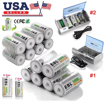 EBL Lot 5000mAh/10000mAh C D Size Cell Rechargeable Batteries / C D Size Charger • $25.99