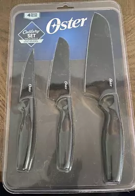 OSTER 4pc Cutlery Starter Knife Set Stainless Blade 3.5  5  7  AND CUTTING BOARD • $16.99