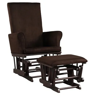 Baby Nursery Relax Rocker Rocking Chair Glider & Ottoman Set W/Cushion Brown • $160.96