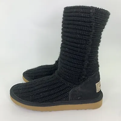 Ugg Boots Knit 5857 Black Classic Cardy Womens Sz 6 • $34.77