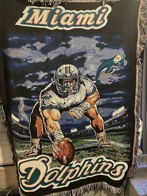 Vintage Northwest Miami Dolphins Throw Blanket NFL USA 59x44” 5 Ft X 3.5 Ft • $40