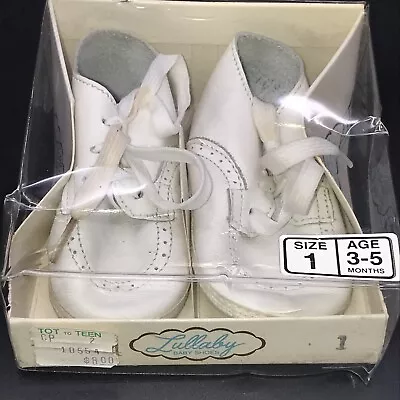Vintage  Baby Shoes White Lullaby Size 1 Age 3-5 Months Preowned. Box • $15