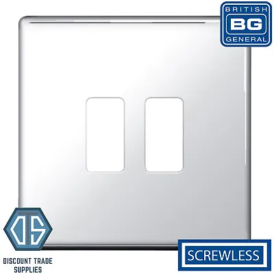 £4.99 • Buy BG Polished Chrome Screwless 2 Gang Metal Front Cover Plate RFPC2