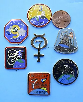 NASA Mercury PIN Set Of 7 Vtg '80s Enamel Schirra Carpenter GLENN Shepard • $34.99