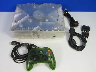 WORKING Microsoft XBOX ORIGINAL CRYSTAL CLEAR CONSOLE VIDEO GAME Green Control • £105.99