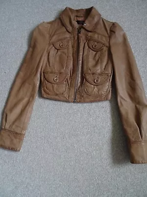 Miss Selfridge Womens/girls Vintage Distressedgenuine Leather Jacket  Rare Sz6 • £31.50