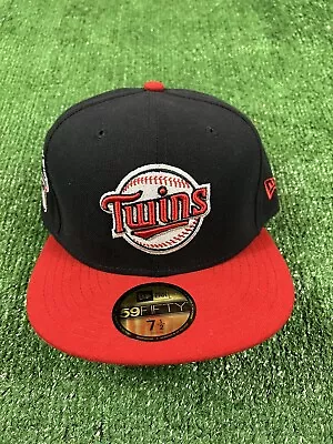 Rare New Era Minnesota Twins America League Patch Black 59Fifty Fitted Sz 7 1/2 • $29.99