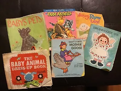 Lot Of 6 Vintage Cloth Books - Nursery Rhymes Farm Animals Mother Goose More • $6.99