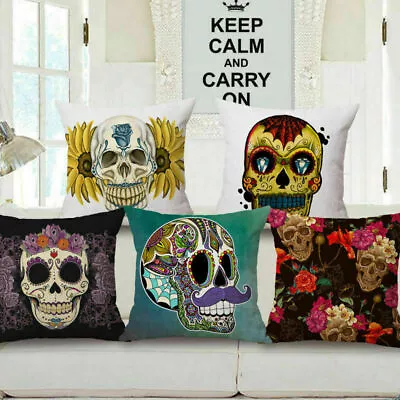 Pillow Case Home Decor  Mexican Indiana Sugar Skull Art Throw Cushion Cover Sham • £5.26