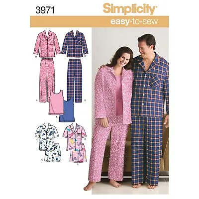 SIMPLICITY 3971 WOMEN'S & MEN'S PYJAMAS  Sewing Pattern Plus Sizes S-L & XL-XXXL • £12.79