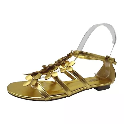Unze London Zaif By Shalimar Women’s Gold Floral Flat Sandals Size 5 • £11.34