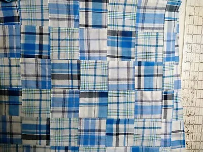 Cotton Stitched Patchwork Madras Plaid Blue Turquoise Navy White Fabric BTHY  • $4.29