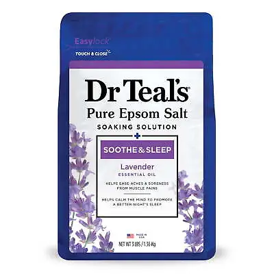 Dr Teal's Pure Epsom Salt Soak Soothe & Sleep Lavender & Essensial Oils 3 Lbs • £21.88